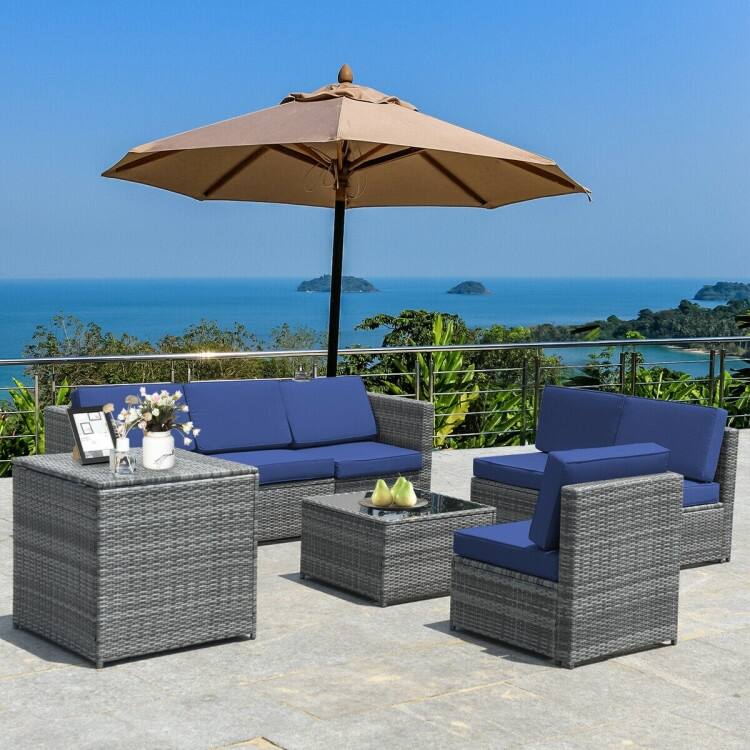 8 PCS Weaving Rattan Sofa Set with Storage Outdoor - 24" x 27" x 25"(L x W x H)