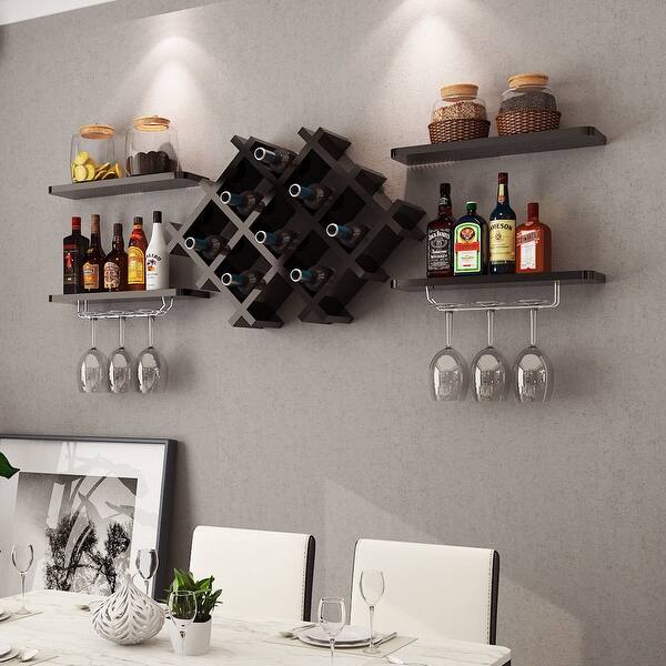 Shop Gymax Set Of 5 Wall Mount Wine Rack Set Storage Shelves And
