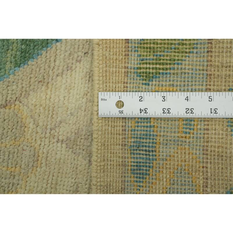 Handmade Wool Oushak Turkish Area Rug, Geometric Carpet - 11' 10'' X 9' 2''