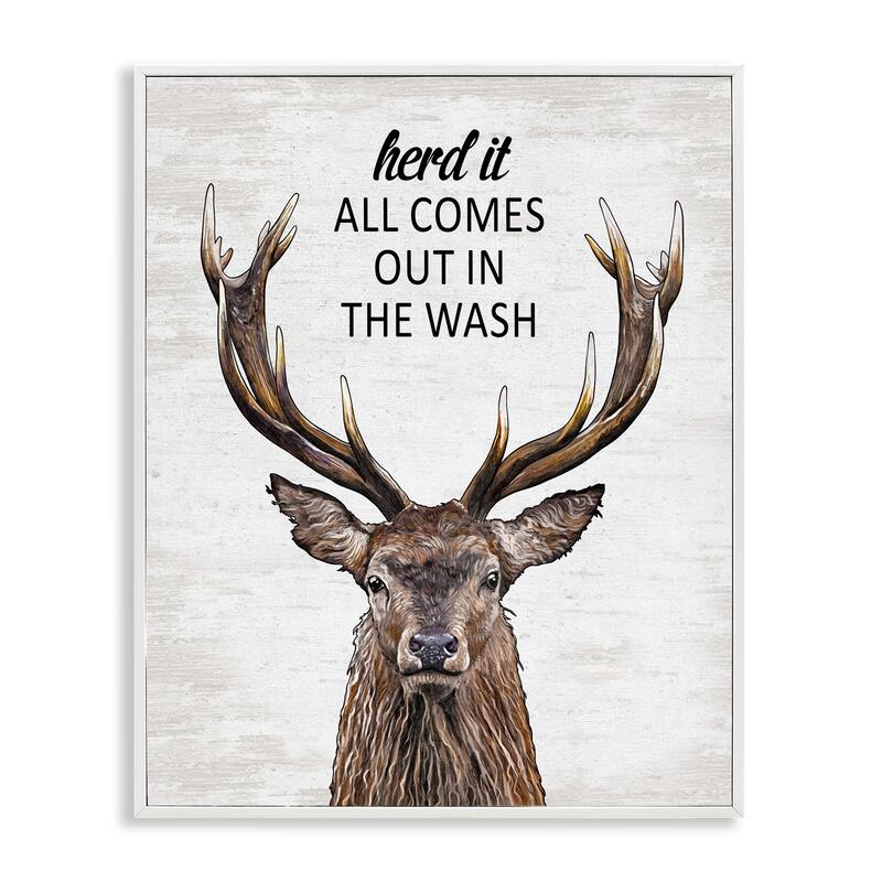 Stupell Laundry Deer Pun Framed Giclee Art Design By Lettered and Lined - 11 x 14 - White