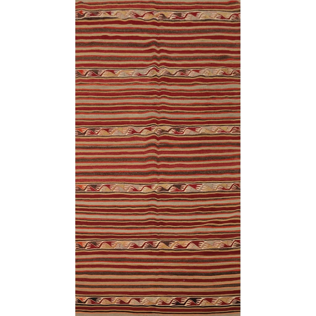 Hand Woven Oriental 100% Wool Carpet Southwestern Tribal Multi-Colored Kilim Area Rug - 9' 6'' X 4' 10''