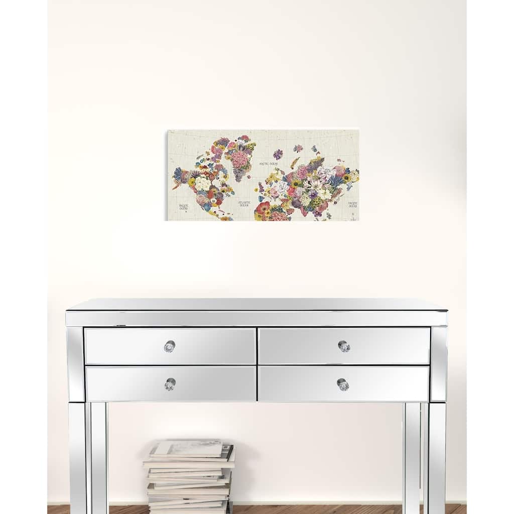 HomeRoots 24" x 16" Fun Floral Map of the World Canvas Wall Art