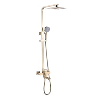 brushed gold wall mounted 3 way  exposed shower with tub spout and 8 inch rain head - 7'6" x 10'9"