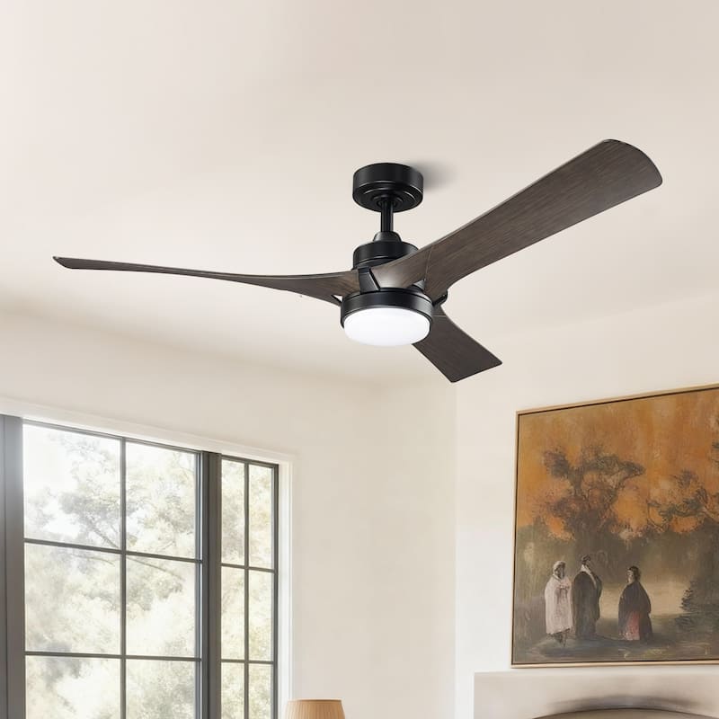 52" Modern Dark Walnut Dimmable LED Propeller Ceiling Fan with Light and Remote