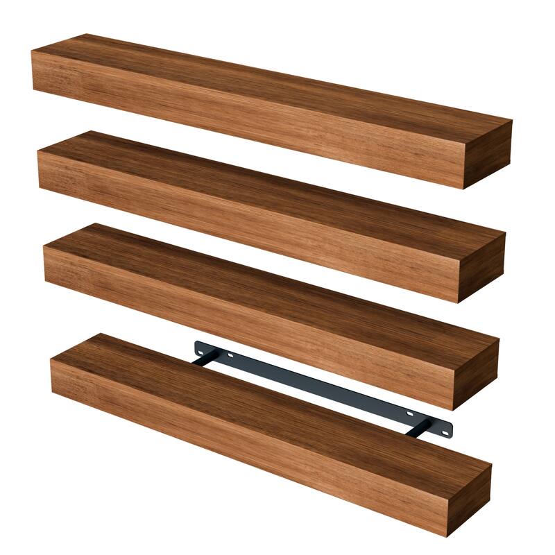 Set of 4 Wooden Floating Wall Shelves for Bathroom, Kitchen, Living Room