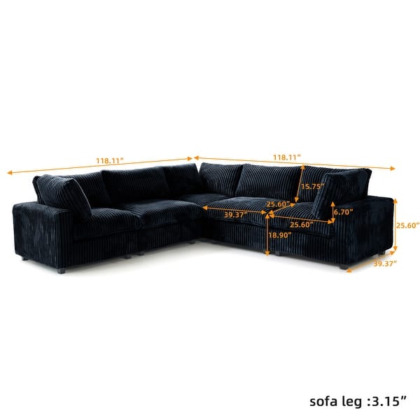 dimension image slide 0 of 10, Cloud Corner Sofa Soft Plush Upholstered Modular Sectional Sofa Down Filled Living Room Couch