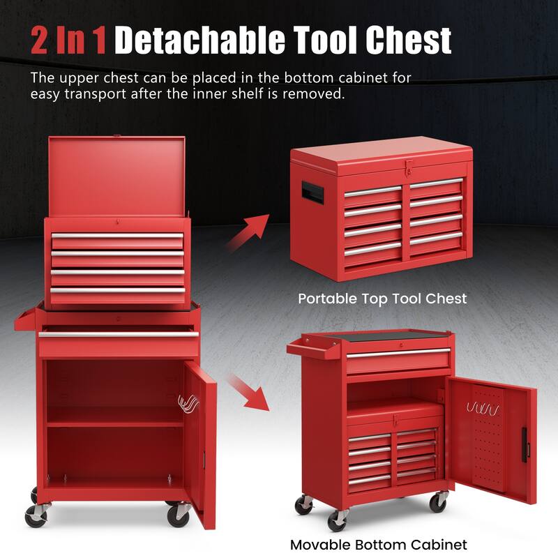 2-in-1 Tool Chest and Cabinet with 5 Sliding Drawers - 23" x 11" x 40.5"(L x W x H)