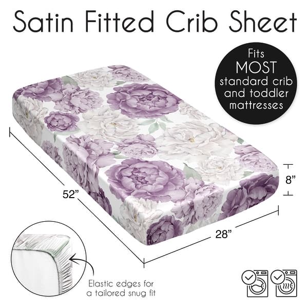Sweet Jojo Designs Lavender Purple Boho Shabby Chic Floral Girl Satin Fitted Crib Sheet Ivory Bohemian Vintage Watercolor Nature