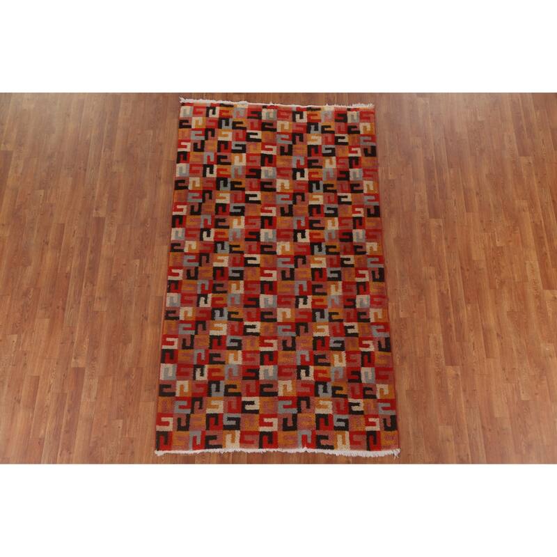 Hand Knotted Oriental 100% Wool Carpet Modern All-Over Red Gabbeh Area Rug - 7' 10'' X 4' 6''