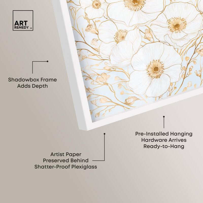 White and Gold Poppies II Shadowbox by Art Remedy