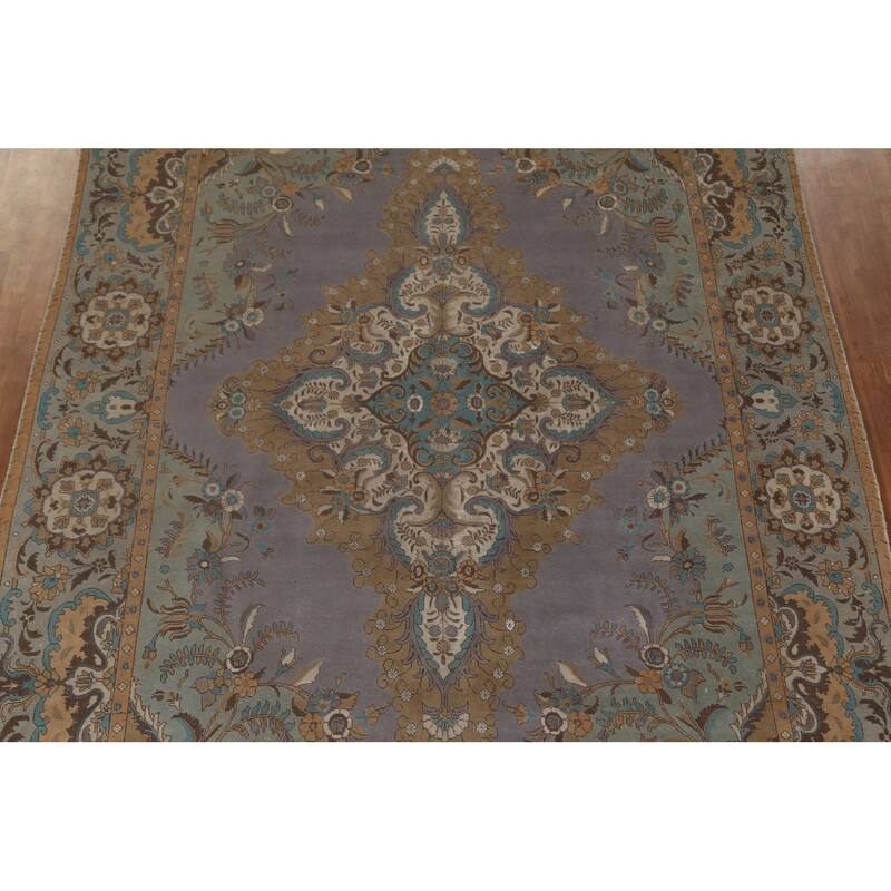Over-Dyed Purple Tabriz Persian Vintage Rug Handmade Wool Carpet - 9'8"x 13'2"