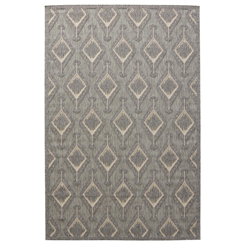 Nikki Chu Chidi Indoor/ Outdoor Geometric Grey/ Cream Area Rug - 2' X 3'