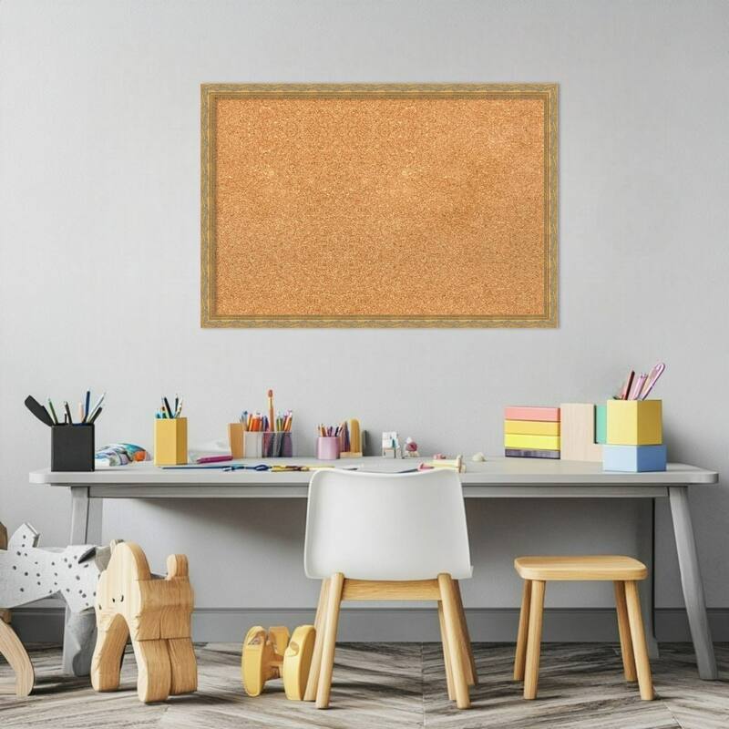 Mila Dark Gold Wood Framed Cork Board - Bulletin Board, Organization Board, Pin Board
