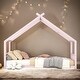 preview thumbnail 10 of 9, 2 Size Pink Metal House Bed with Metal Frame Playhouse Design for Kids