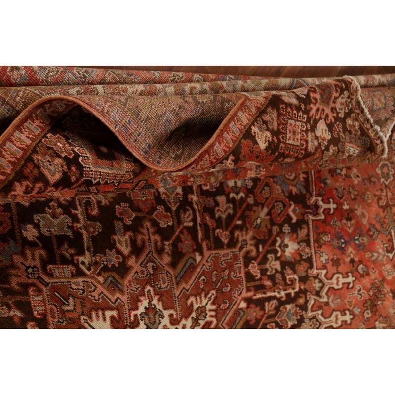 Orange Heriz Persian Vintage Area Rug Handmade Medallion Wool Carpet - 9'7"x 13'0"