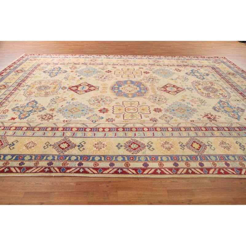Geometric Kazak Rug Hand-Knotted Oriental Wool Carpet - 9'9"x 13'5"