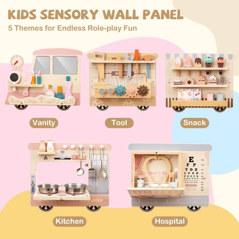 Gymax Wooden Sensory Wall Panel for Kids w/ Vanity Tool Box Play