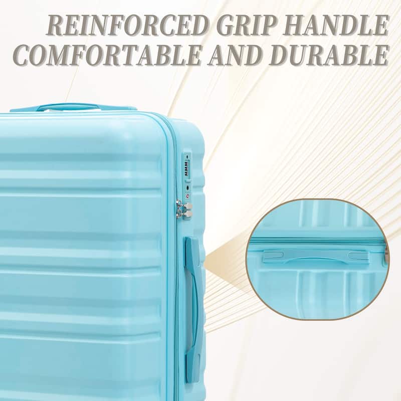 3-Piece, 20, 24, 28-Inch Modern Luggage with Side Handle, Swivel Wheels and TSA Combination Lock, for Boarding Travel, Blue