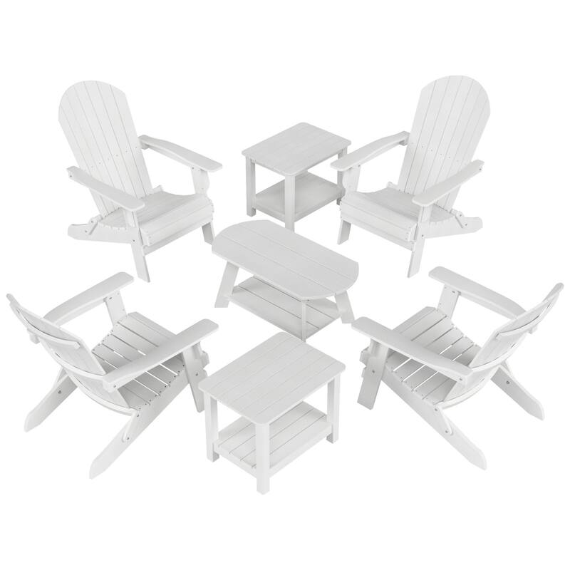 Vineyard HIPS Outdoor Folding Eco-Friendly All Weather Seashell Adirondack Chairs (7-Piece Conversation Set)