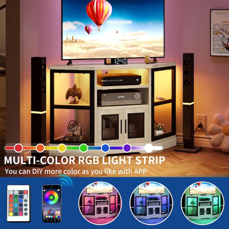 Farmhouse Corner TV Stand Entertainment Center Media Console for TVs up to 55" with Power Outlet
