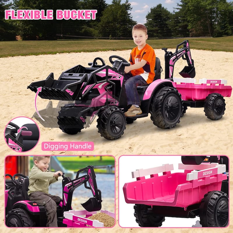 24V Electric Excavator with Trailer and Shovel Bucket