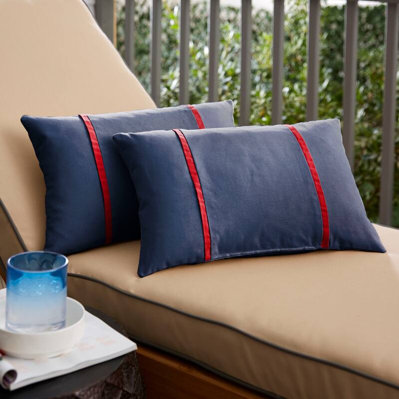 Sorra Home Sunbrella Outdoor Double Petite Flange Pillow Set of 2 - Sunbrella - Canvas Navy/Canvas Jockey Red - 13 in H x 20 in W x 6 in D