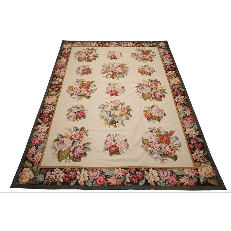 9x12'6'' Hand Woven Wool Ivory French Aubusson European Classic Rug - 9' x 12' 6''