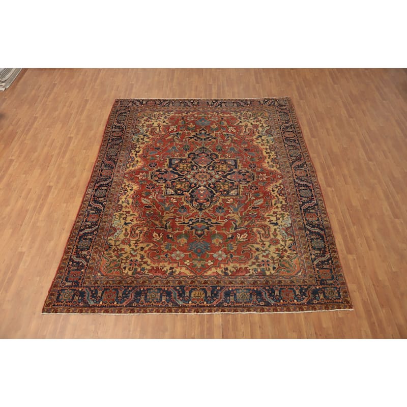 Hand Knotted Oriental 100% Wool Carpet Traditional Floral Oranges & Rust Heriz (serapi) Area Rug - 12' 0'' X 9' 7''