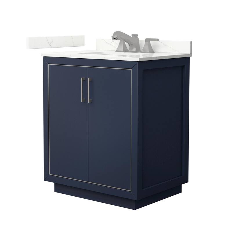 Wyndham Collection WCF111130S-QTZ-US3MXX Icon 30" Free Standing Single - Dark Blue / Giotto Quartz Top / Brushed Nickel