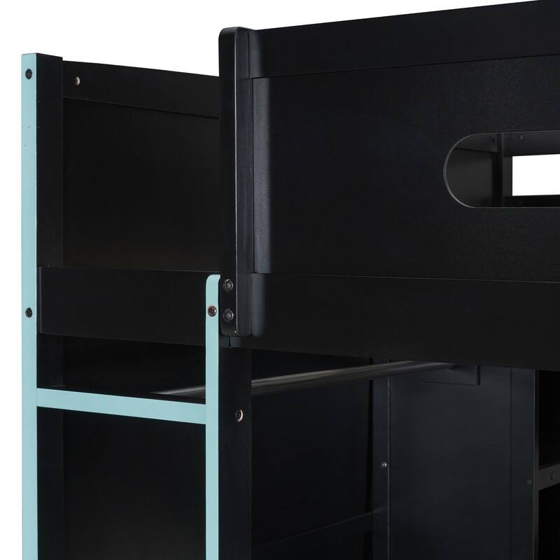 Full Size Versatile Loft Bed w/ Built-in Desk w/ Charging Station, Wood Storage Gaming Bed Frame w/ Wardrobe and Drawer