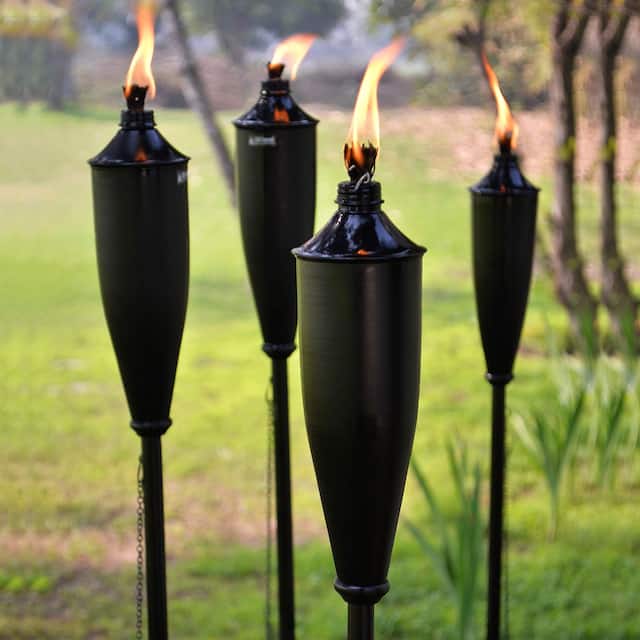 Garden Torch Set of 4 | Natural Flickering Flame Outdoor Lighting Metal Torch for Party Patio Pathway