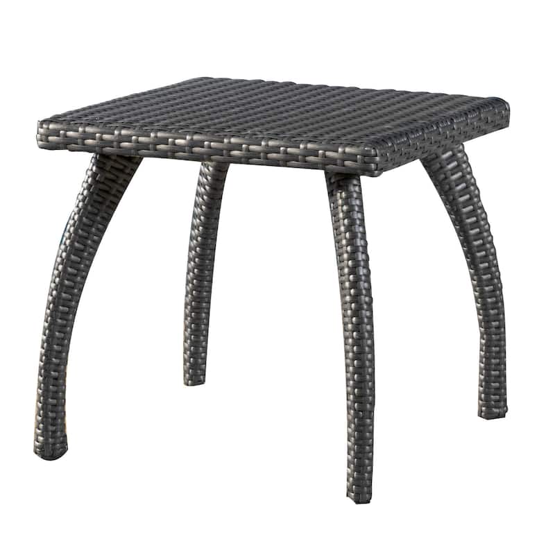 Honi Side End Table, Square 19 Inch, Gray Outdoor Rattan, Iron, Curved Legs