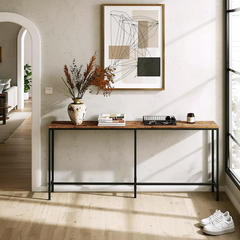 Homy Casa Console/Sofa Table with Outlets & USB Ports, Metal Frame