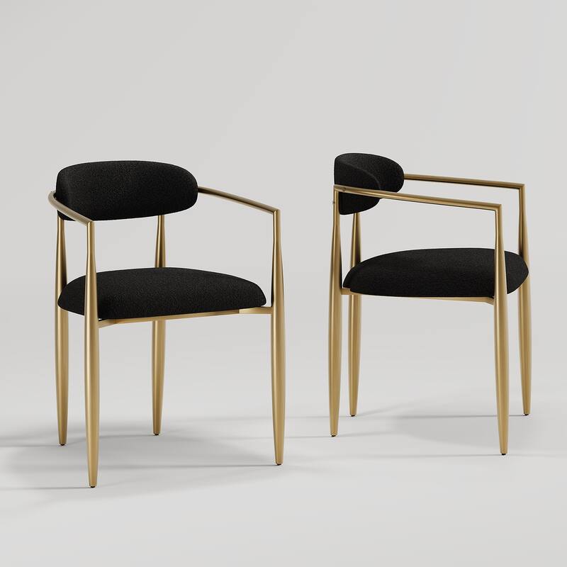 Modern Fabric Upholstered Back Armchair Dining Chair (Set of 2) - Black&Gold