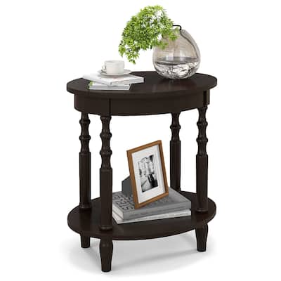 Gymax 2-Tier End Table Oval Compact Sofa Side Nightstand w/ Storage