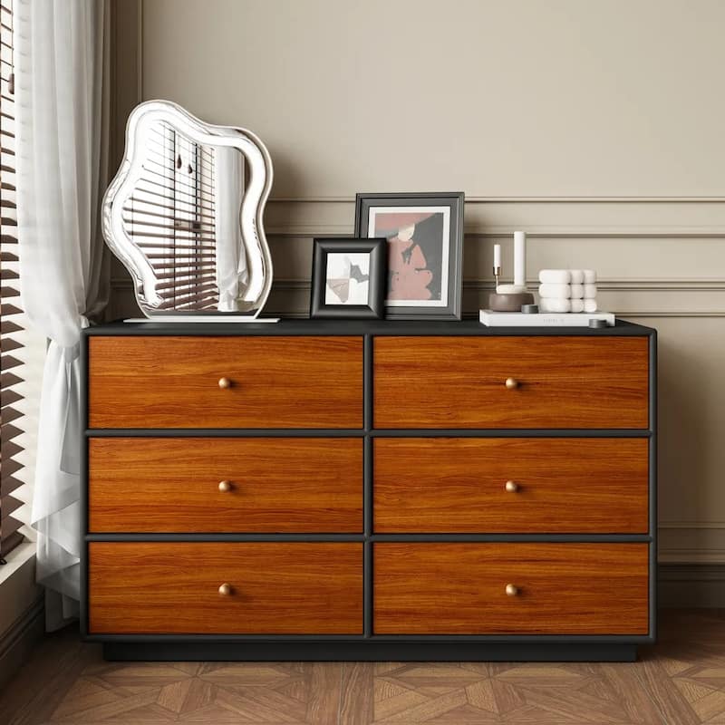 Mid-Century Modern Wood Dressers with 6 Drawers - Cherry