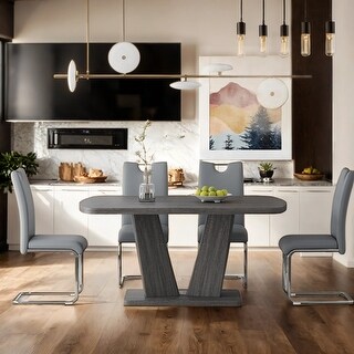 5 Piece Dining Table Set With Faux Marble Table Top and 4 PU Leather ...