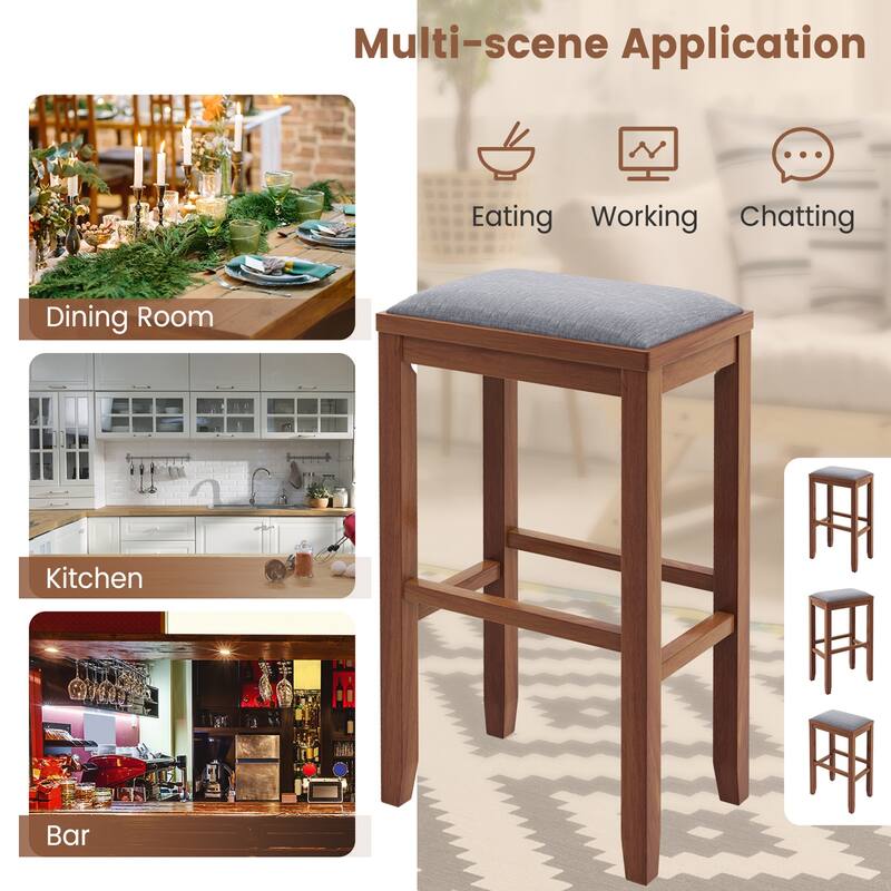Costway Set of 2 Upholstered Bar Stools Wooden Counter Height Dining