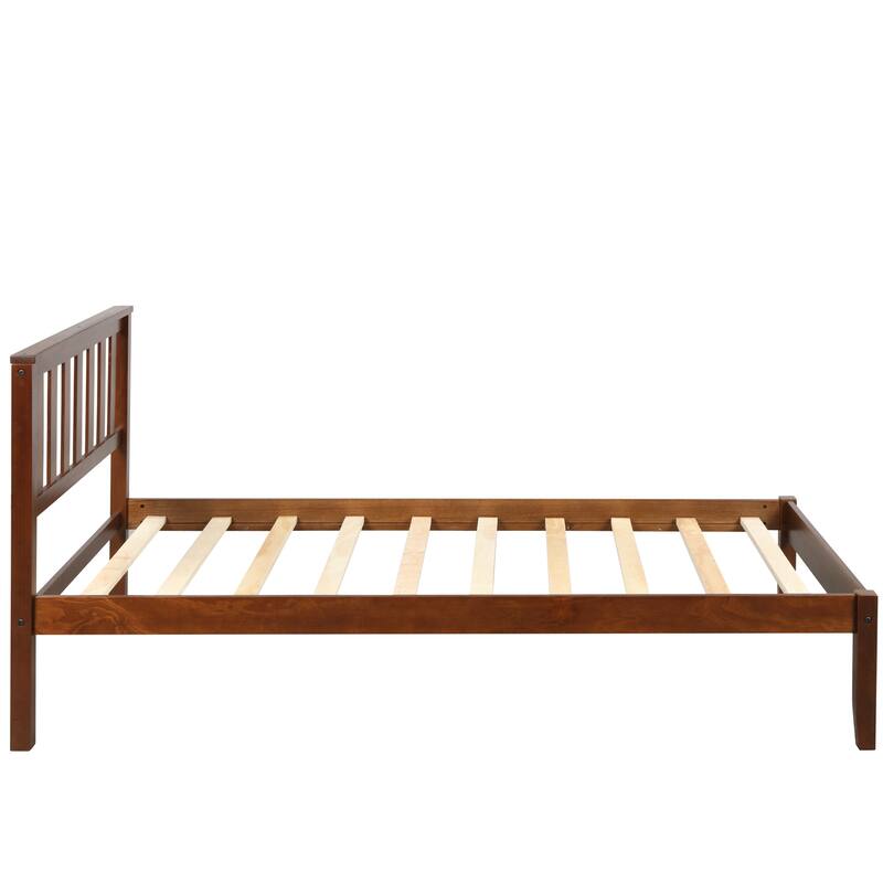 Twin Size Wood Platform Bed with Headboard and Wooden Slat Support