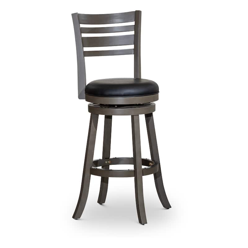 DTY Indoor Living Granby 4-Slat Back Swivel Stool - Weathered Gray Finish/Black Bonded Leather - Bar Height - 29-32 in.