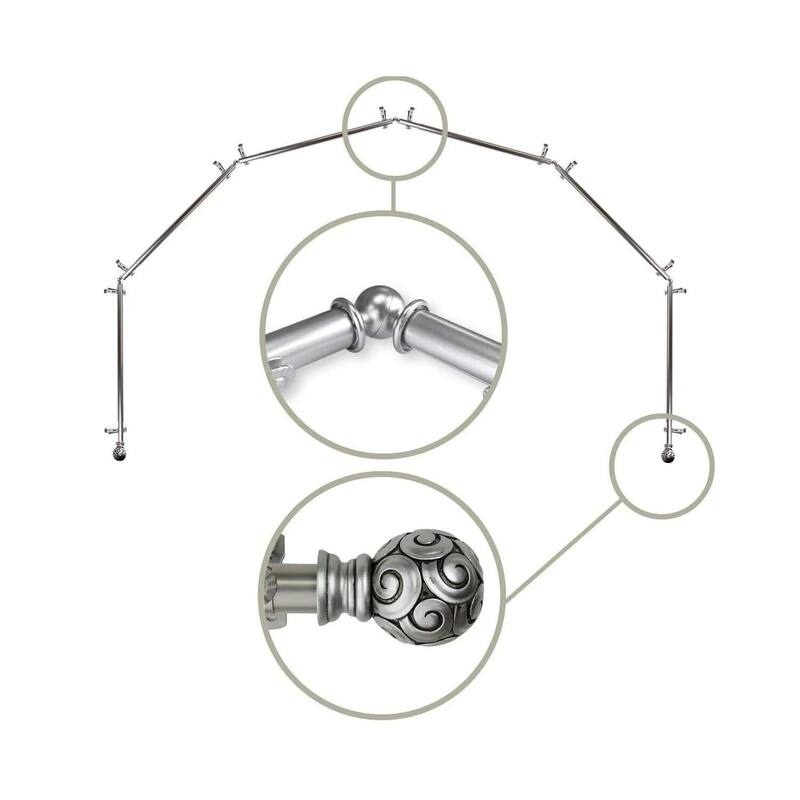 Corner Curtain Rod - 6-Sided Bay Window Rod, Satin Nickel Finish - Single Rods for Draperies - M
