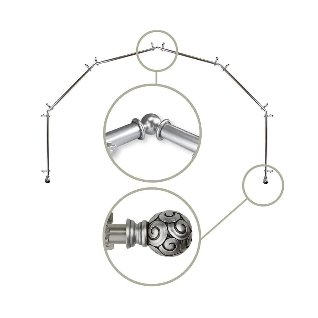 Corner Curtain Rod - 6-Sided Bay Window Rod, Satin Nickel Finish - Single Rods for Draperies - M