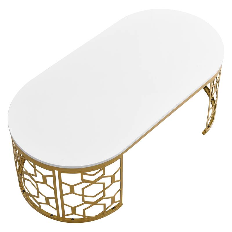 Large Oval Coffee Table, Modern 47.2" Center Table with Cut-Out Metal Stainless Steel Frame, Wide Top Decorative Table for Home