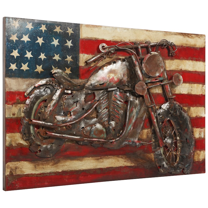 Motorcycle Wall Sculpture Mixed Media Iron Hand Painted Dimensional Wall Art