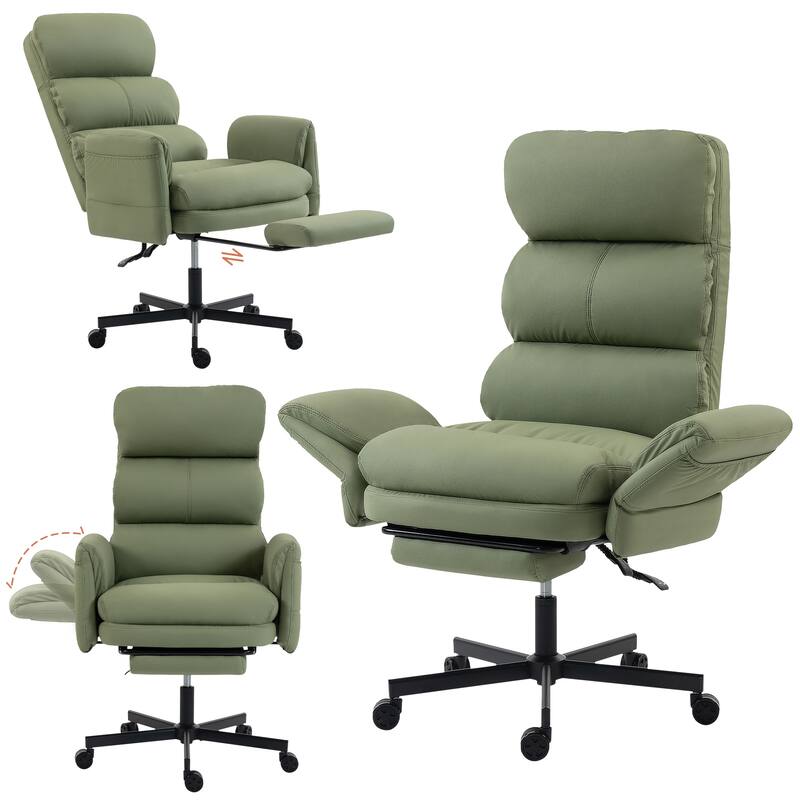 Cross-legged Office Chair with Flip-up Arms and Headrest, High-Back Ergonomic Executive Chair with Footrest and Side Pockets - Green