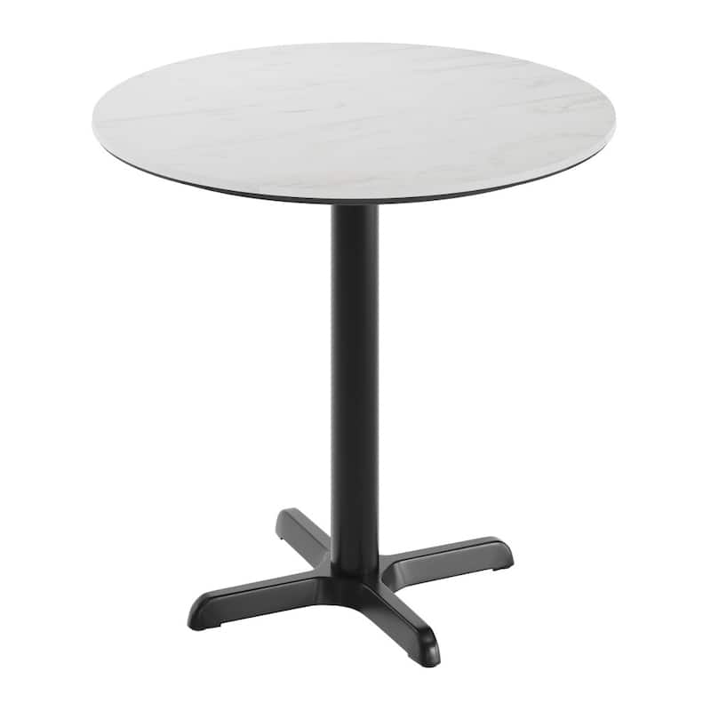 Commercial HPL Tabletop with Table Height Crisscross Base - White Faux Marble/Black Base - 31.25"W x 31.25"D x 29.5"H