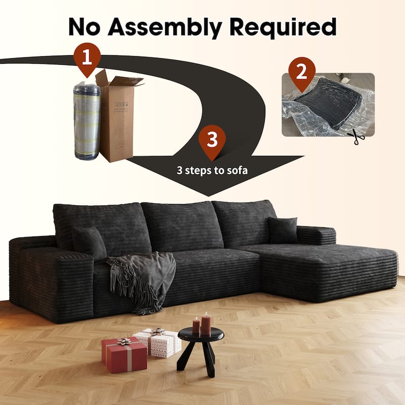 107-Inch Modular Corduroy Sectional Sofa with Chaise and Deep Seating for Living Room Bedroom