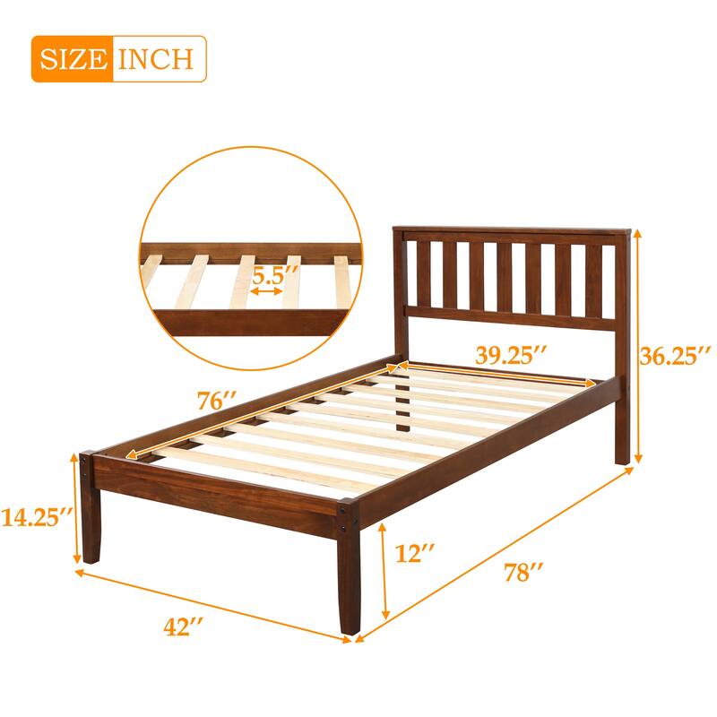 Durable Twin Wood Platform Bed Frame with No Box Spring Needed