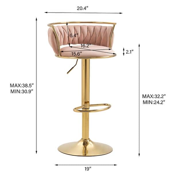 dimension image slide 3 of 24, Velvet Upholstered Adjustable Bar Stool Swivel Counter Chair Set of 2