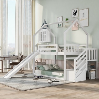 Twin over Twin House Bunk Bed with Convertible Slide - Bed Bath ...